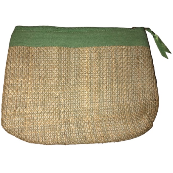 TAN WOVEN COSMETIC POUCH WITH GREEN TRIMMING - Picture 5 of 5